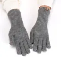 Grey knit fingerless gloves for women winter warm touch screen convertible thumb and index - Extended 27x10cm / Grey