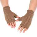 Cozy thermal cable knit fingerless gloves for women and men, warm winter arm warmers. - 17cm Length / Camel