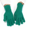Close-up of green knitted touchscreen fingerless gloves, showing fine ribbed texture details. - Extended 27x10cm / Dark Green