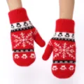 Korean style winter warm rabbit hair knit mittens with cute snowflake pattern for women. - Red