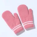Pink knitted mittens detail, double white stripes on ribbed cuff, warm winter accessory. - Big Kids / Deep Pink