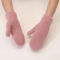 Cozy pink winter plush mittens for women, thick fuzzy warm knit mittens for cold weather daily wear. - One Size Fits All / Pink