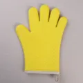 Yellow silicone oven mitt heat resistant kitchen glove with anti-slip heart texture for safe baking - Five-Finger Silicone Yellow