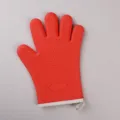 Red silicone kitchen oven mitt, five-finger heat resistant cooking glove for baking. - Five-Finger Silicone Red