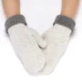 Women winter warm knit fleece-lined mittens soft thick cozy hand protection gloves - Two-Tone Flat Light Gray