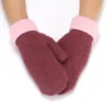Women winter warm knitted mittens fleece lined thick solid color cute hand guard gloves - Two-Tone Flat Burgundy
