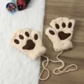 Guanti Pelosi Zampa di Gatto Senza Dita Inverno Caldi Mignatte Orso con Stringa - Adulto / Beige