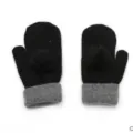 Women winter warm knitted mittens fleece lined thick cute gloves black soft winter cuff. - Two-Tone Pom-Pom Black