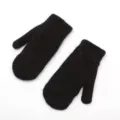 Calientes mitones de invierno tejidos para mujer, guantes negros gruesos de felpa suave lisa. - Puño Plano Negro