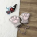 Guanti senza dita in morbido peluche zampa di gatto grigia, scaldamani orsetto per inverno. - Adulto / Grigio
