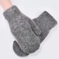 Mujeres invierno cálido grueso manoplas de punto forro polar color sólido guantes suaves - Puño Plano Gris Oscuro