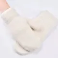 Manoplas de punto forradas cálidas para mujer, guantes de invierno lisos para ciclismo. - Puño Plano Blanco