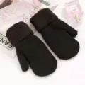 Winter warm black knitted mittens with plush cuffs, thick plush thermal gloves for women. - Plush Cuff Black