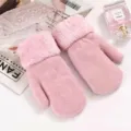 Pink knit winter mittens with plush fur cuffs warm thick cute cozy mittens for women daily wear - Plush Cuff Pink