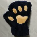 Winter cute cat paw plush half finger gloves warm thick bear claw winter warm gloves - Adult Style / Navy Blue