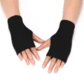 Schicke schwarze Strick-Fingerlose Handschuhe mit Rippenmuster, warme stylische Armwaermer. - 16CM Lang / Schwarz