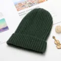 Winter warm ribbed knitted beanie hat for women and men, classic solid color casual slouchy cap. - Adult Free Size / Army Green