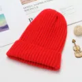 Classic red winter knitted beanie, cozy warm couple pull-over hat for cold weather outdoor. - Adult Free Size / Red