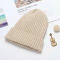 Beige ribbed knit beanie hat for women winter casual warm slouchy pull-on skull cap - Adult Free Size / Khaki