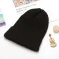 Winter black knitted beanie hat warm solid color pull-on skull cap for women men - Adult Free Size / Black