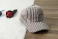 Grey corduroy baseball cap detailed view, soft winter warm casual hat for daily wear - Adjustable / Light Gray