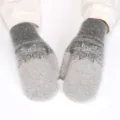 Winter plush mittens detail showing soft grey fluffy texture and knit snowflake pattern. - One Size / Snowflake Dark Gray