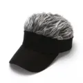 Funny wig hat with visor, black cap and grey curly hair extensions for fashion outdoor wear. - Adjustable / Gray