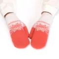 Cozy winter knit mittens with red and white nordic snowflake pattern, plush and warm design. - One Size / Snowflake Watermelon Red