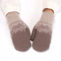 Cozy fuzzy knit mittens with classic snowflake pattern. Soft winter hand warmers, warm. - One Size / Snowflake Nude