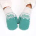 Cozy winter fleece-lined mittens for women, cute snowflake knit pattern, warm soft fuzzy gloves. - One Size / Snowflake Green