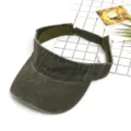 Vintage washed denim empty top sun visor hat for women summer outdoor UV protection wide brim. - Adult 54-58cm / Army Green