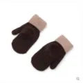 Winter warm wool mittens for women brown thick rabbit hair pom-pom gloves cute design - Coffee