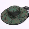 Camouflage fishing hat with mosquito mesh net, waterproof outdoor sun protection wide-brim cap - Army Green