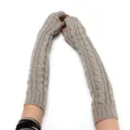 Grey cable knit arm warmers winter long fingerless gloves thumb hole cozy knit sleeves women - One Size / Light Gray