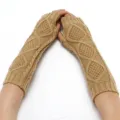 Knit fingerless arm warmers winter warm cable-knit long gloves khaki sleeve cover - One Size / Khaki
