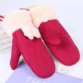 Donne inverno calde moffole simpatiche orecchie di coniglio camoscio peluche guanti - Taglia unica / Borgogna