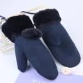 Donne inverno calde peluche moffole spesse camoscio pile guanti carini moda 90 - Taglia unica / Blu