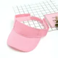 Pink cotton empty top sun visor hat, breathable outdoor summer sports baseball cap detail. - Pink