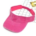 Women pink washed denim empty top sun visor hat for summer outdoor sun protection. - Adult 54-58cm / Rose Red