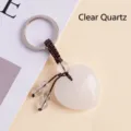 Natuurlijke witte kristallen hart sleutelhanger, kralen gevlochten tas bedel auto hanger. - 3cm Hart Bergkristal / Grootte Ca. 3cm