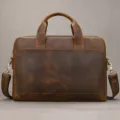 Borsa per laptop da uomo in vera pelle, vista dettagliata stile retro ufficio business. - Marrone Crazy Horse