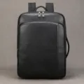 Premium black leather business backpack for men, durable laptop travel bag with comfy straps. - Black (8021)