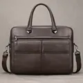 Men's Leather Briefcase Dark Brown Business Laptop Shoulder Bag Casual Top Cowhide - Business Style (3821) / Coffee