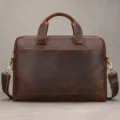 Borsa per laptop da uomo in pelle marrone vintage, elegante cartella da lavoro con tracolla. - Pelle Crazy Horse Caffè