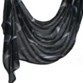 Detailed close-up of black rayon scarf with celestial moon and star print draping fabric. - YW536-01