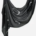 Black rayon long scarf featuring a stylish moon and star print, perfect sun protection shawl. - YW541-01
