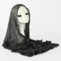 Black crinkled long scarf hijab with lettuce edge, breathable soft head wrap for women. - Bubble Crepe Lettuce Trim Style / Black and Gray Striped