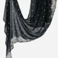 Black polka dot long scarf with white lace trim, versatile women's fashion sun protection shawl. - YW636-01