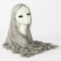 Detailed view of lightweight crinkle hijab scarf featuring subtle abstract pattern for versatile styling. - Bubble Crepe Lettuce Trim Style / Khaki Beige Print