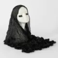 Black polka dot hijab scarf with bubble texture ruffles, stylish lightweight wrap for women. - Black Polka Dot